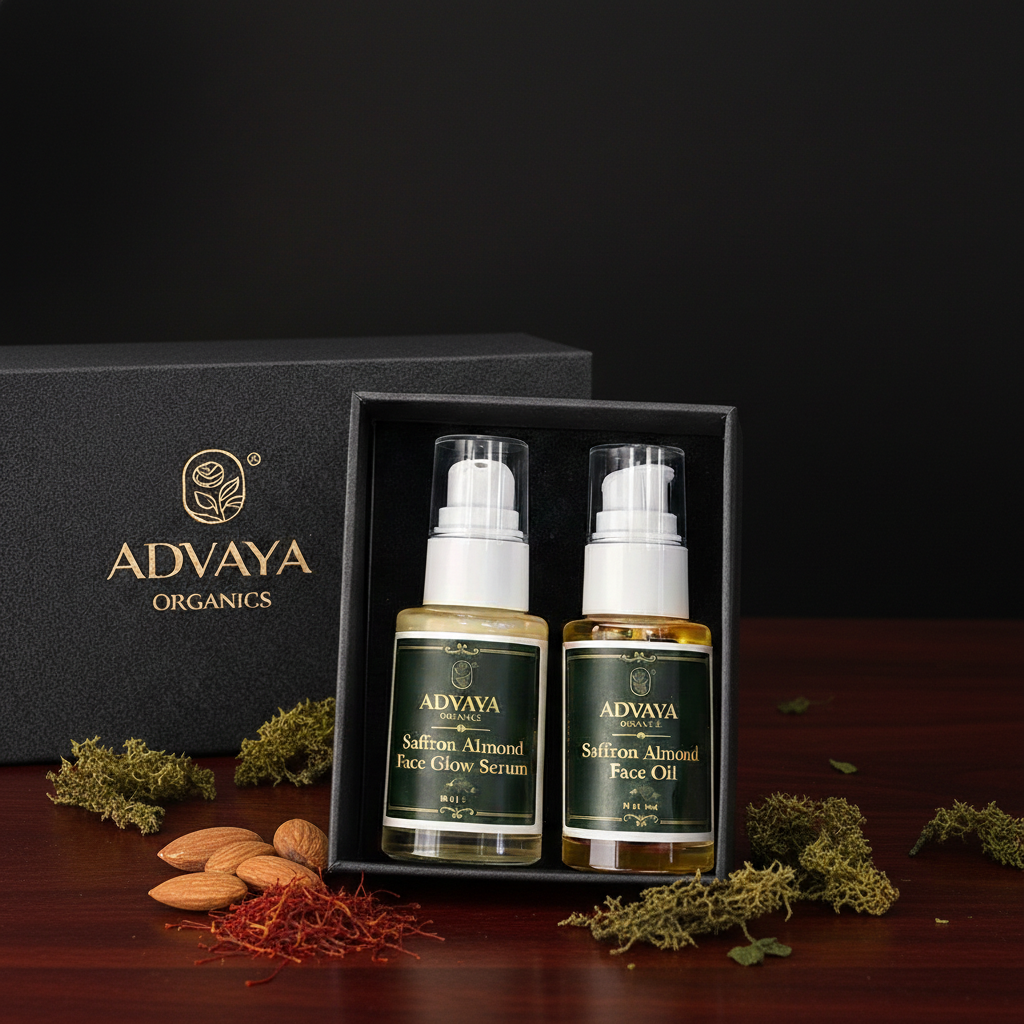Saffron Almond Face glow Oil + Serum Day night Combo
